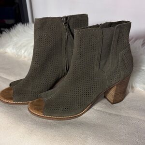 Toms Olive Green Perforated Open-Toe Ankle Booties